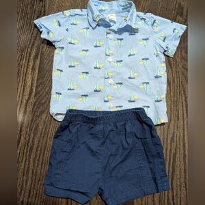 2/$25 Baby Essentials 2 Piece Outfit 18M Sailboat Shirt Navy Shorts Cotton Set